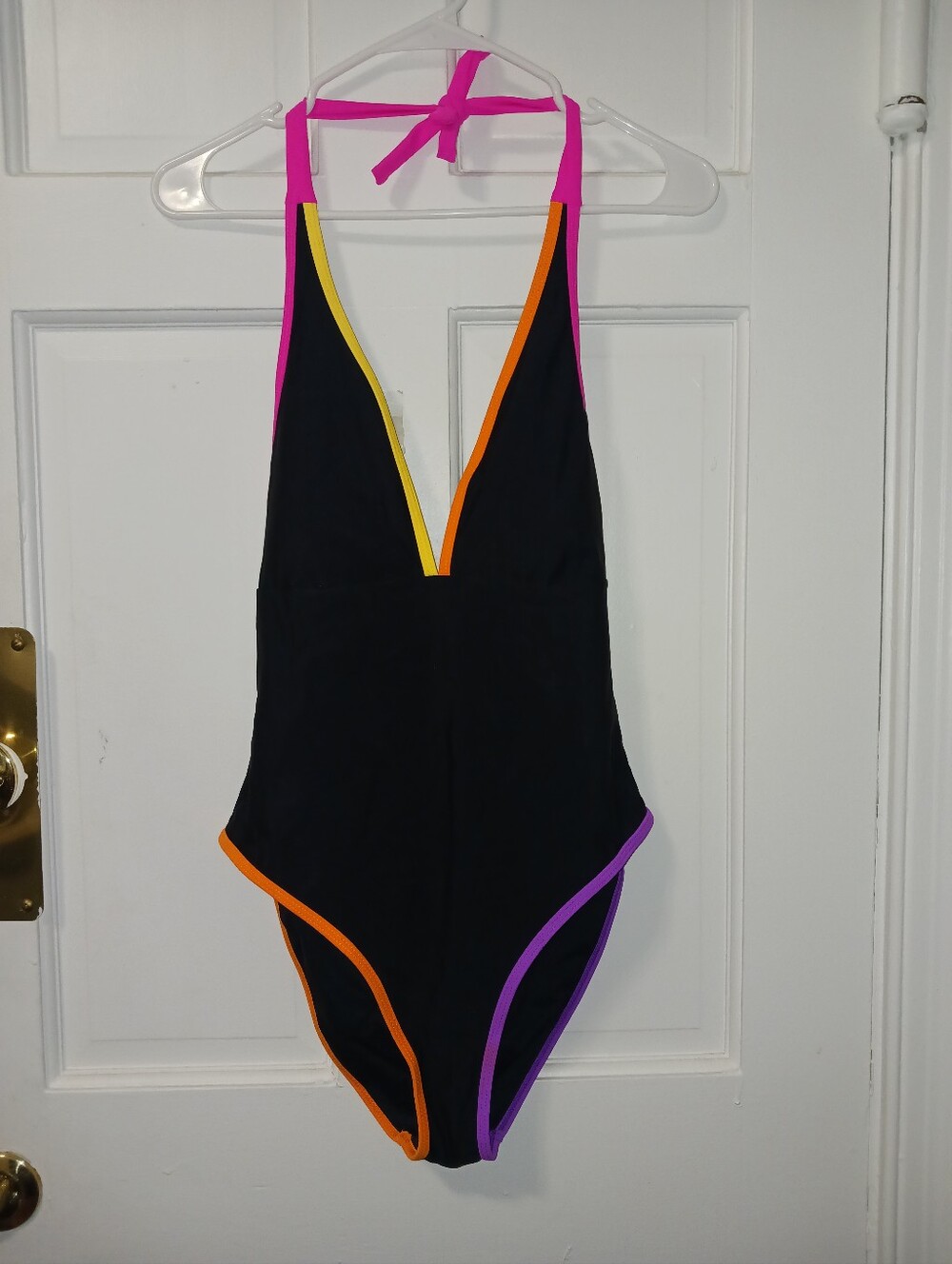Neon 80s Style  Colorblock One Piece Swimsuit Women's Size Medium Low Back NWOT